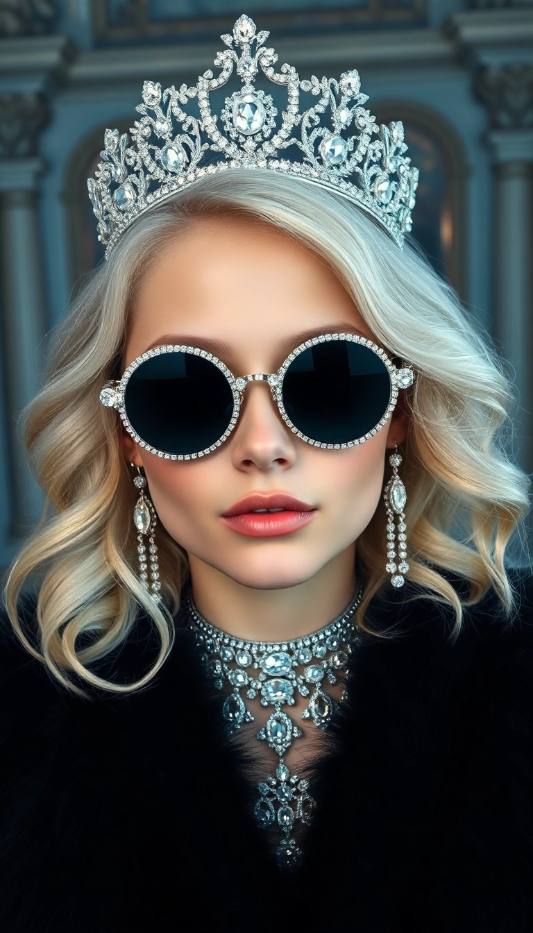 iPhone Lavish Young Platinum Blonde Queen in Black Fur Dynamic Background